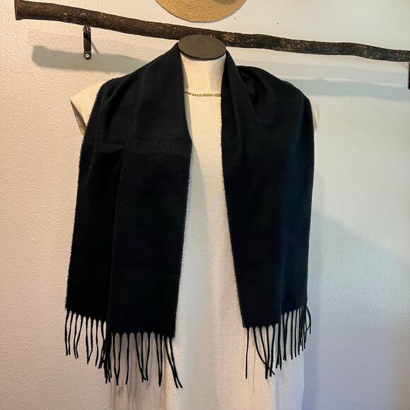 Christian Dior Germany Blue & Green Striped Soft Cashmaire Fringe Trim Scarf - Picture 1 of 7